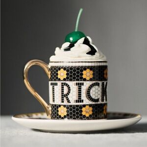 Anthropologie The Bistro Tile Stoneware Espresso:
Halloween Edition, TRICK NWT